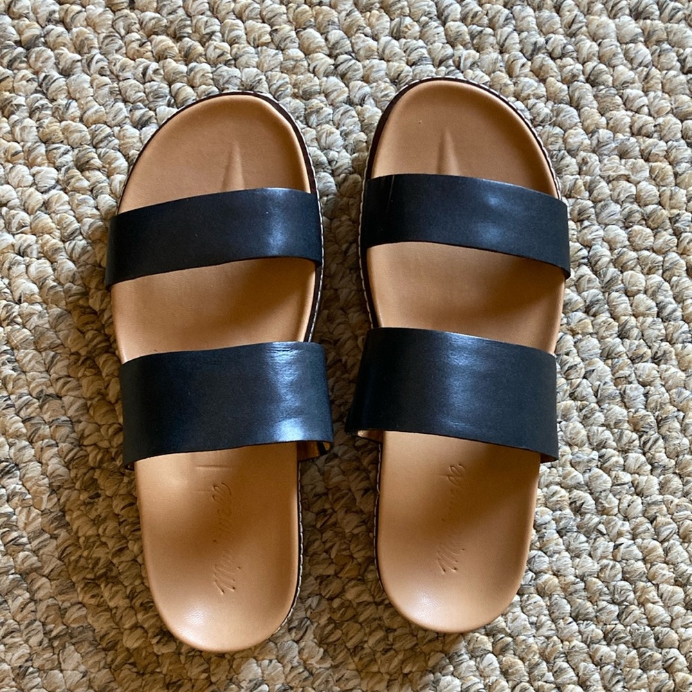 Black Leather Slide Sandals -Madewell